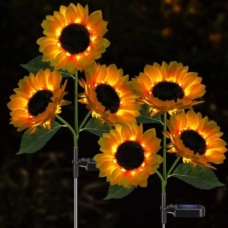1/3 Head Solar Sunflower Lawn Lamp Garden Fairy Lights Outdoor Wedding Decorations LED Landscape Lights for Patio Garden Yard