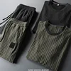 New Summer Ice Silk Casual Sports Suit Men's Pleated Thin t shirt + Pants Two Piece Set Men's High Quality Breathable Tracksuit 4