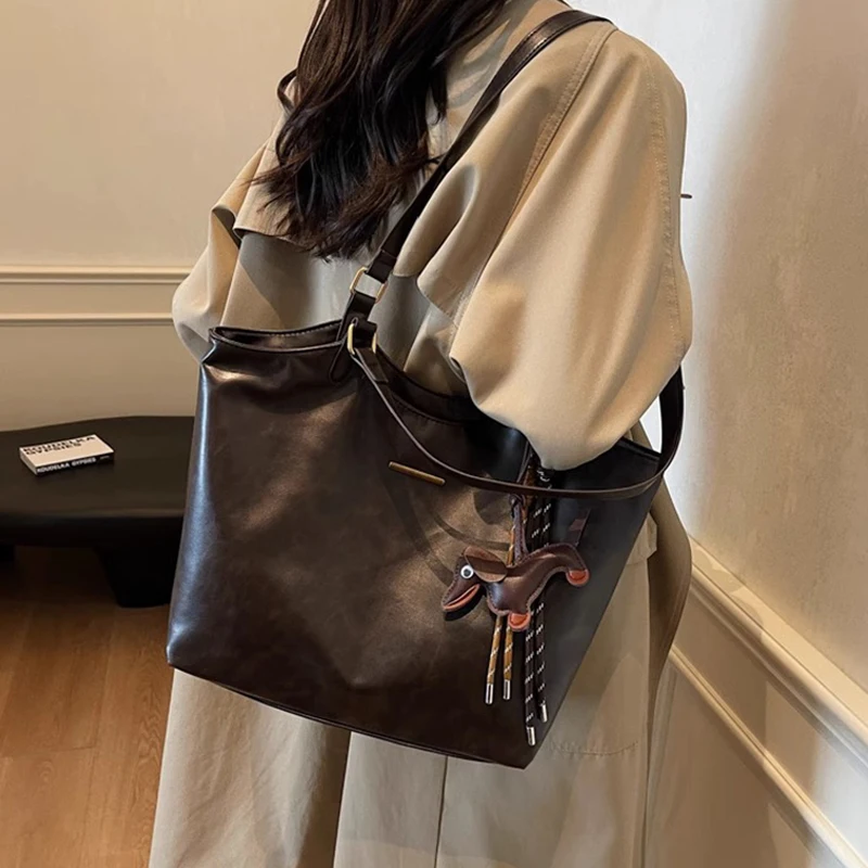 Women Vintage Shoulder Bag PU Leather Retro Tote Handbag Large Capacity Fashion Underarm Bag Female Travel Bag