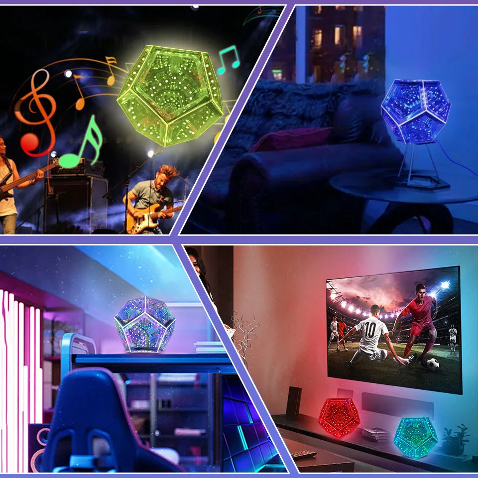 LED Night Light Dodecahedron Dreamy Geometric Space Creative Color Home Decorative Light Gifts Infinity Novelty Mirror Art Light