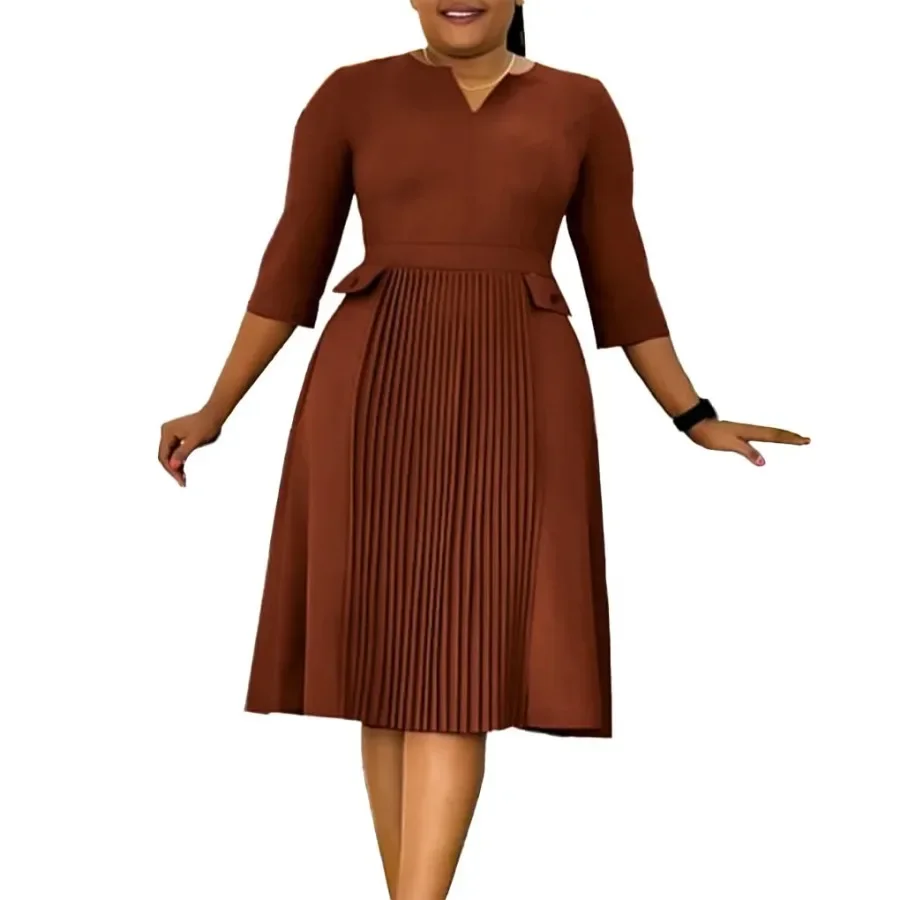 Dashiki African Dresses for Women Elegant African 3/4 Sleeve V-neck Party Evening Midi Dress Outfits Clothes Women S-3XL