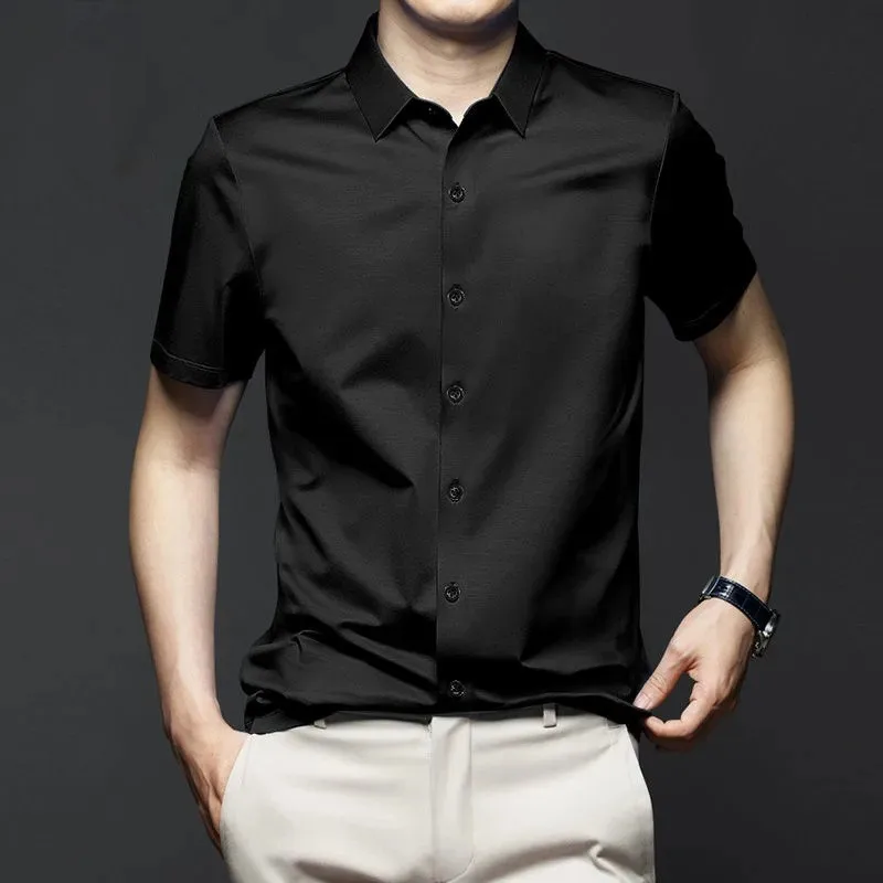 

Summer New Fashion Comfortable Formal Shirt Men's Short Sleeve Dress Shirts Non-Iron Solid Color Basic Business Social Stretchy