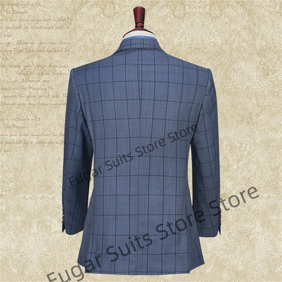 High Qublity Office Work Navy Blue Plaid Men Suits Slim Fit Wedding Groom Tuxedos 2 Pcs Sets Business Male Blazer Costume Homme