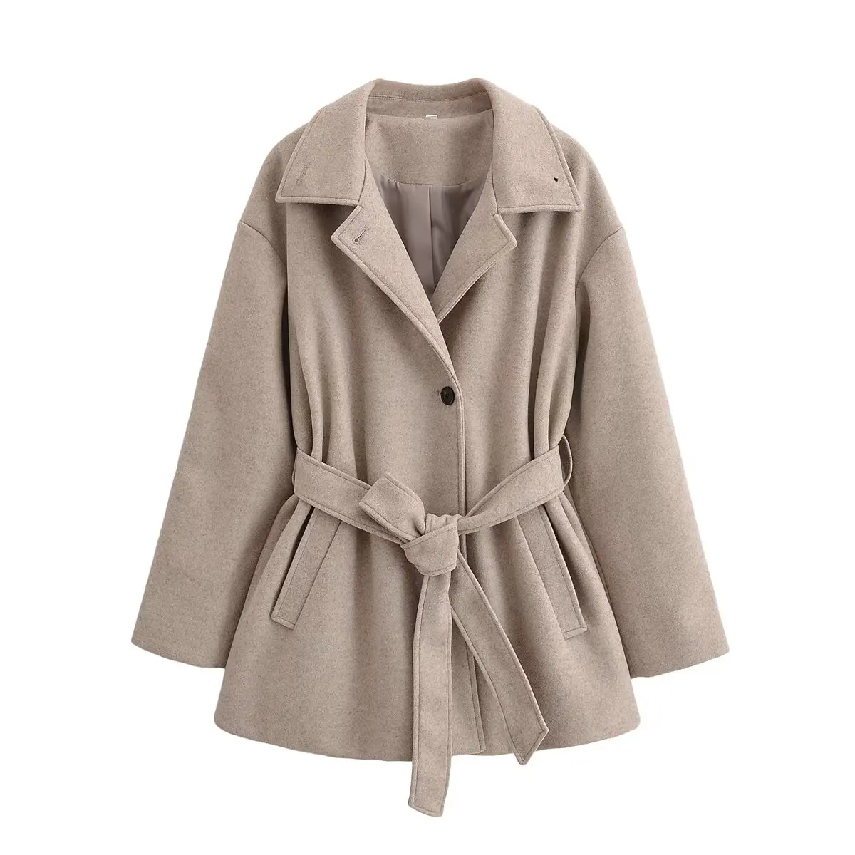 Women Autumn Winter Fashion With Belt Casual Coat Female Solid Long Sleeve Button Slim Wool Coat Lady Elegant Jackets Streetwear