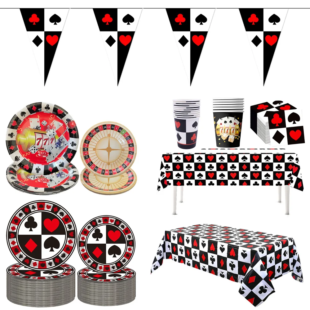

Casino Party Tableware Supplies Poker Party Paper Plates and Napkins Las Vegas Table Cover Game Night Birthday Decorations