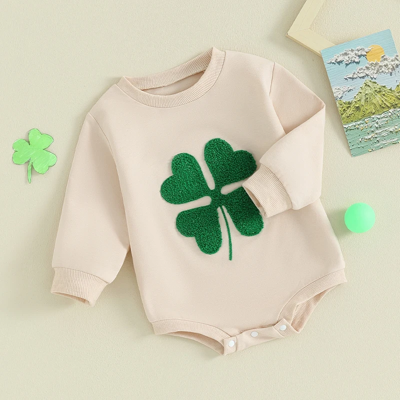Lucky Shamrock Newborn Baby Romper Outfit Green