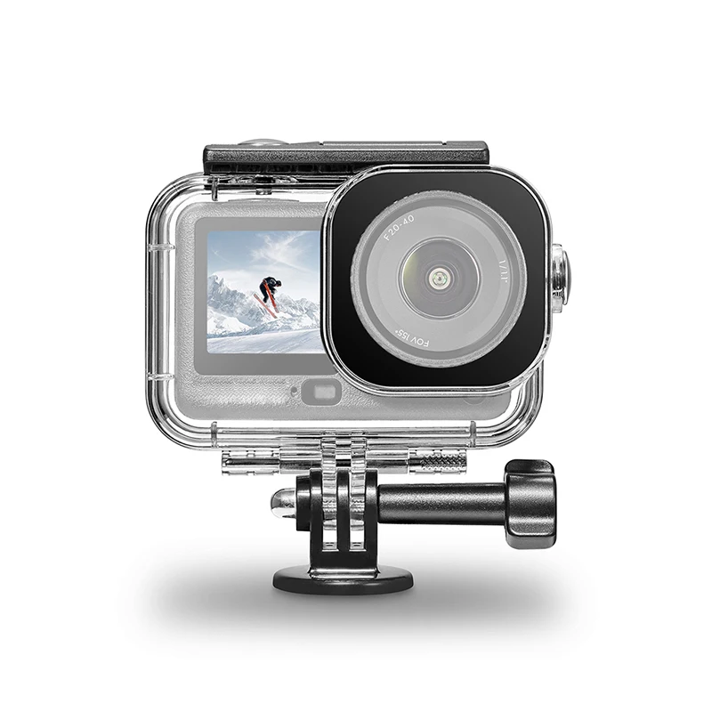 Boîtier étanche pour DJI Osmo Action 6 vu de côté, montrant le verrouillage de sécurité.