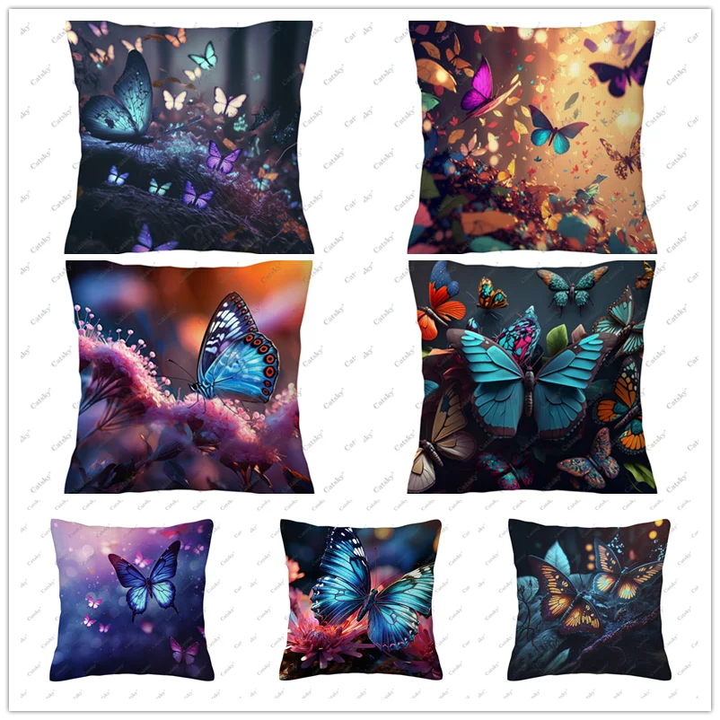 

Butterfly Pillow cover decoration sofa home 45x45cm gift holiday double-sided short plush cushion covers back pillows
