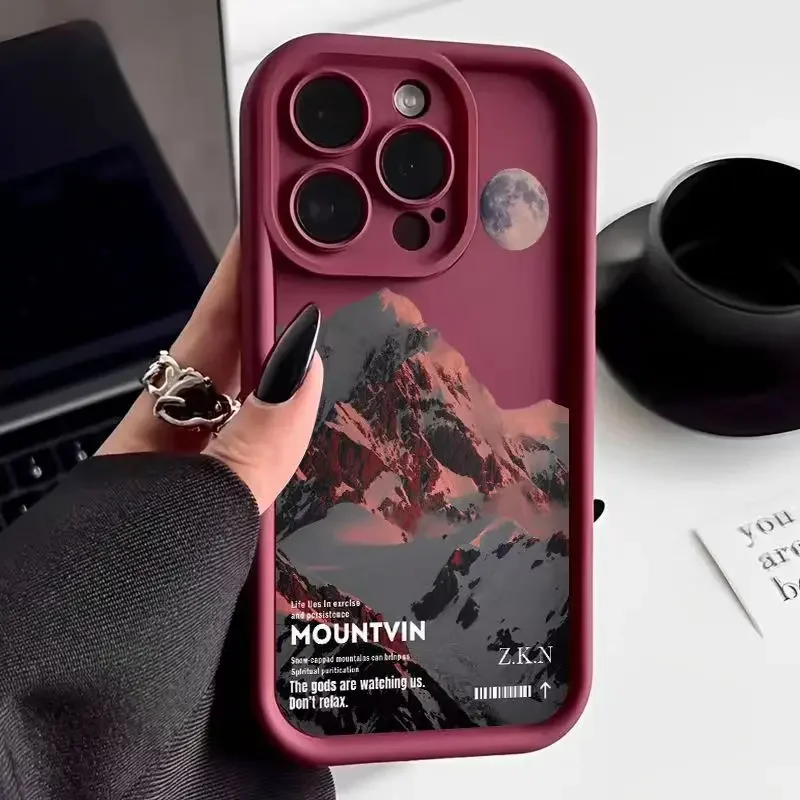 Shockproof Pink Sunset Mountain Phone Case - Natural Scenery Soft Cover
