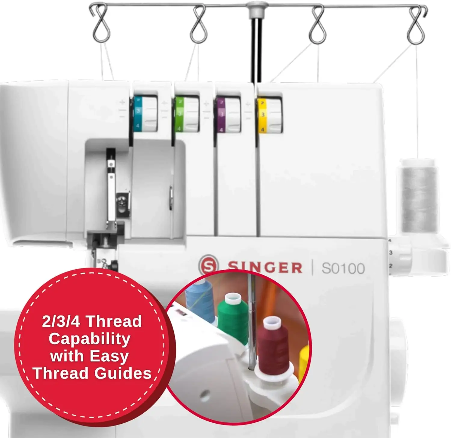 Singer S0100 Metal Frame Serger With Accessory Kit | Overlock Machine With 6 Built-In Stitches, 2-3-4 Thread Capability, 4
