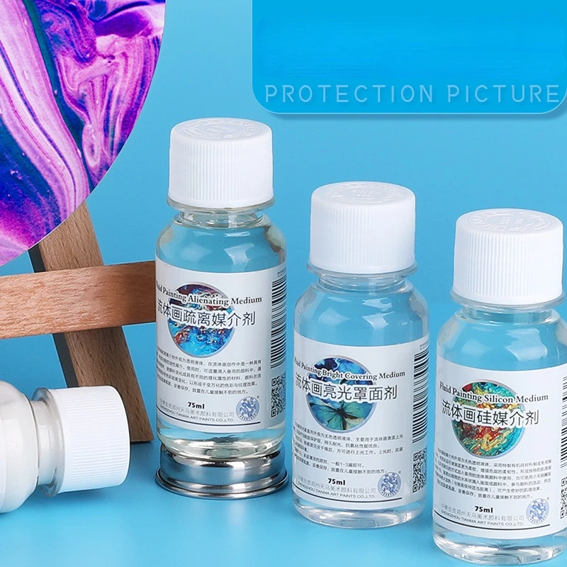 Fluid Painting Special Medium Agent Liquid Acrylic Paint Diy Flow Aid Silicone Oil Bright Media Art Painting Supplies 75ML