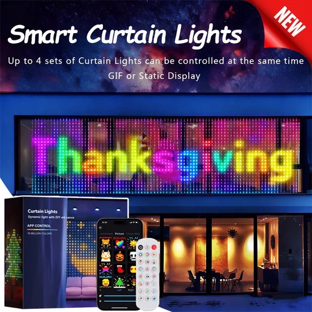 400 LEDs Smart Curtain Lights, APP/Remote Control,3x3m Christmas Lights Festive Decor, IP65 Waterproof, Music Sync DIY Pattern