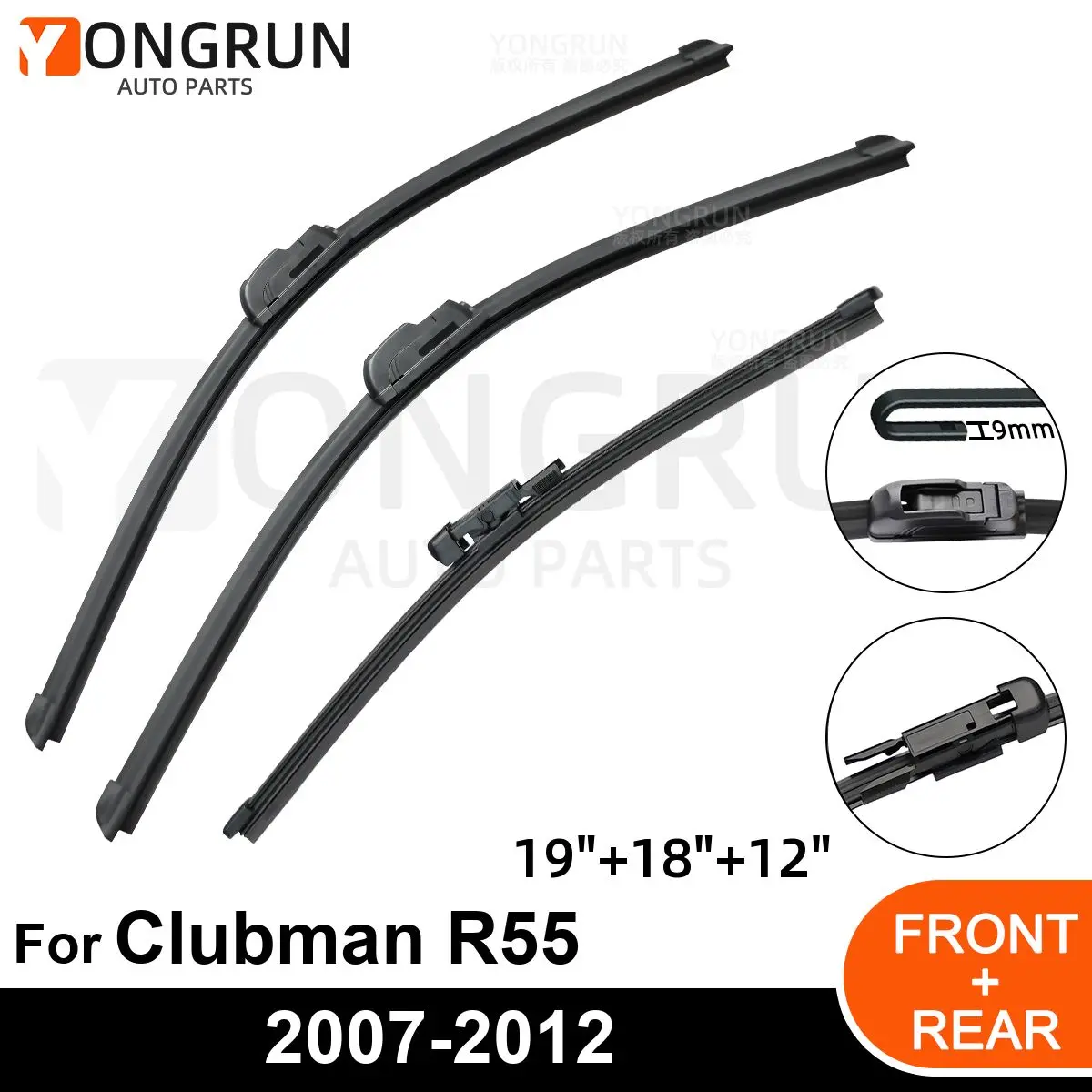 

Щетка стеклоочистителя для Mini Clubman R55, резиновые аксессуары для лобового стекла, переднего и заднего стекла, 19 дюймов, 18 дюймов, 12 дюймов, 2007, 2008, 2009, 2010, 2012