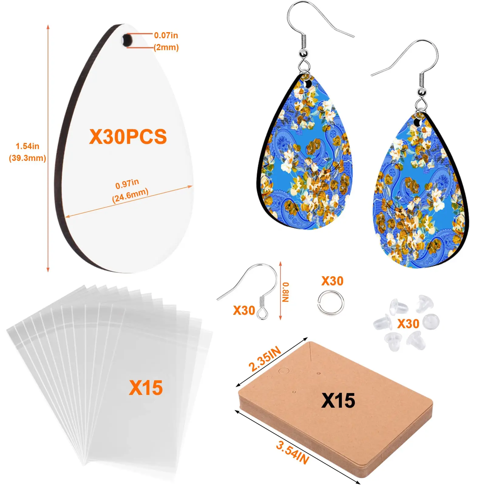 250pcs Sublimation Blanks Products, Sublimation Earring Blanks with Earring Hooks, Jump Rings, Clear Plastic Stud Earrings, Earring Cards for DIY