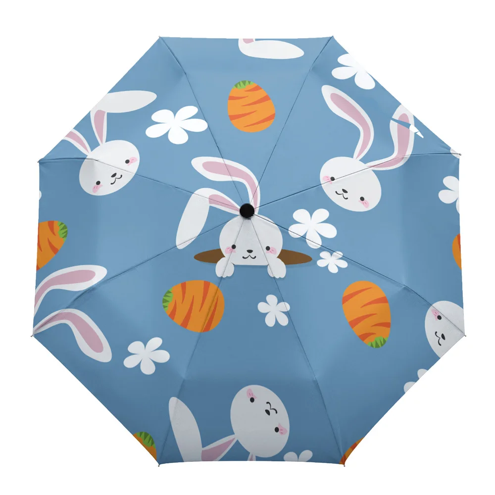Easter Bunny Carrot Rain Foldable Umbrella For Women Males Eight Strands Sunny Umbrella Fully-Automatic Umbrella