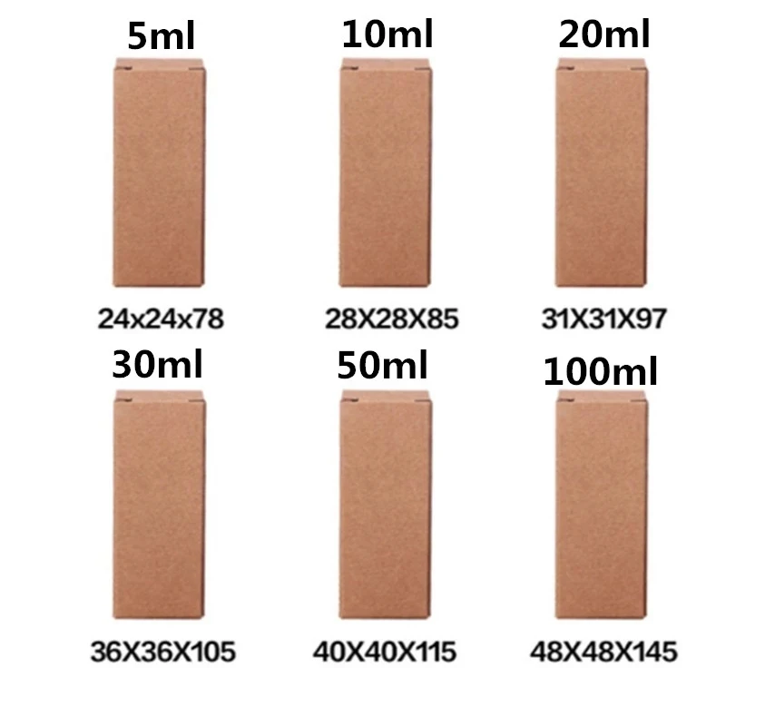 

100pcs 10ML-100ML 18MM Rubber Head Dropper Essential Oil Bottle Packaging Box Cosmetics Kraft Carton White Black Paper Box