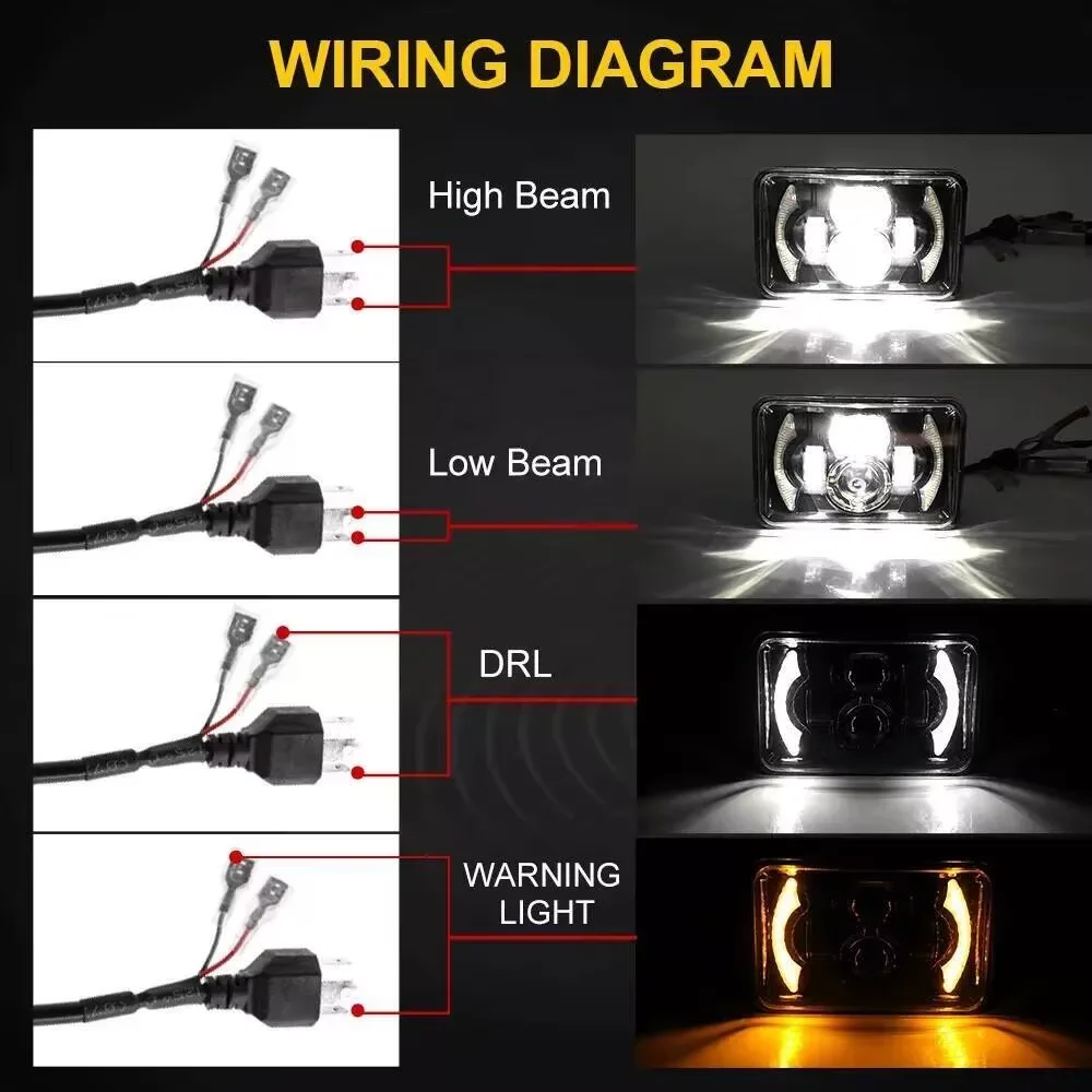 4x6 Inch LED Headlights Hi/Lo Beam with White & Amber DRL – H4651 H4652 H4656 H4666 Compatible | Off-Road Car & Truck Conversion Headlights 6