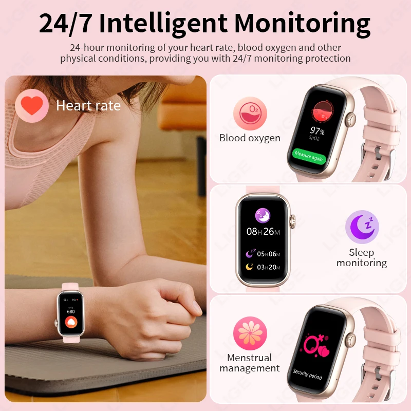 For Android IOS Smart Bracelet Women Smartwatch Men Heart Rate Blood Oxygen Waterproof Sport Smart Band Watch For Ladies 2026