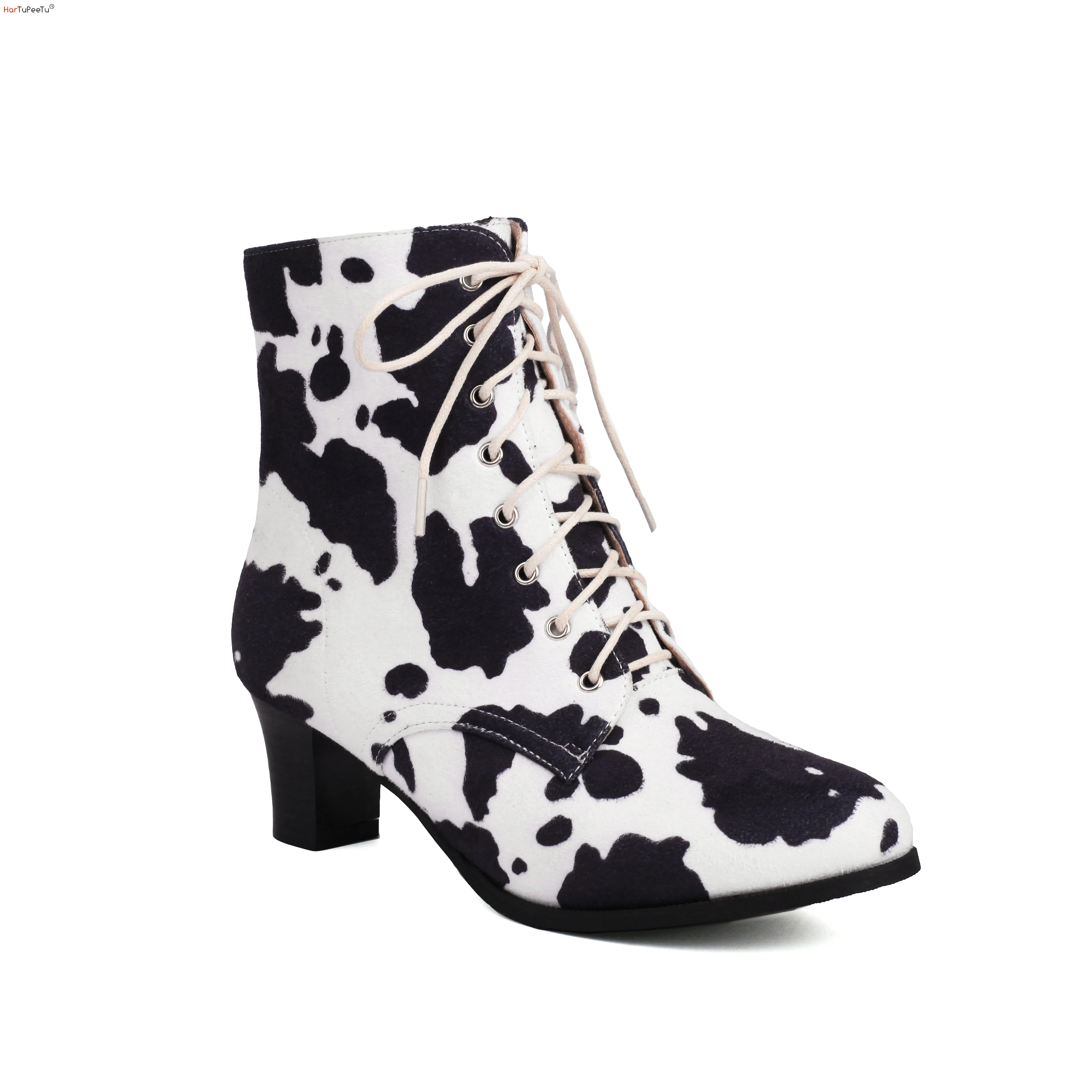 

Women's Leopard Cow Print Boots Flock Pointed Toe Shoes Madden Girls Autumn Winter Ankle Booties 2024 New