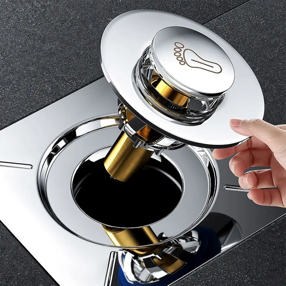 1Pc Press-Type Floor Drain Shower Foot Floor Drain Sewer Floor Mouned Strainer Anti-odor Pedal Type Stainless Steel Drain Filter