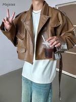 Autumn Jackets Stylish Moto Handsome Retro American Style Versatile Cropped Rivet Windproof Classic Workout Daily Solid Color 1