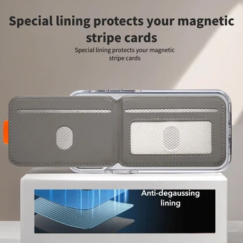 Premium PU Leather Magnetic Phone Card Holder, RFID Anti-Skimming Wallet Compatible with Magnetic Wireless Charging Smartphones, 3