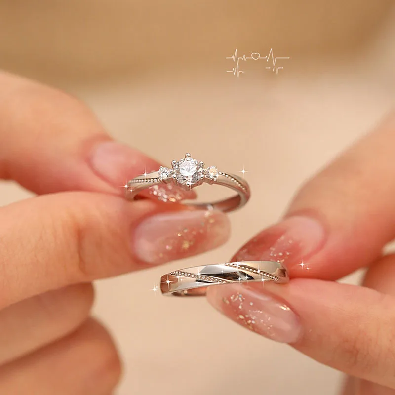 

S925 Silver Couple Rings Male And Female Pair Of European And American Fashion Ring Opening Adjustab
