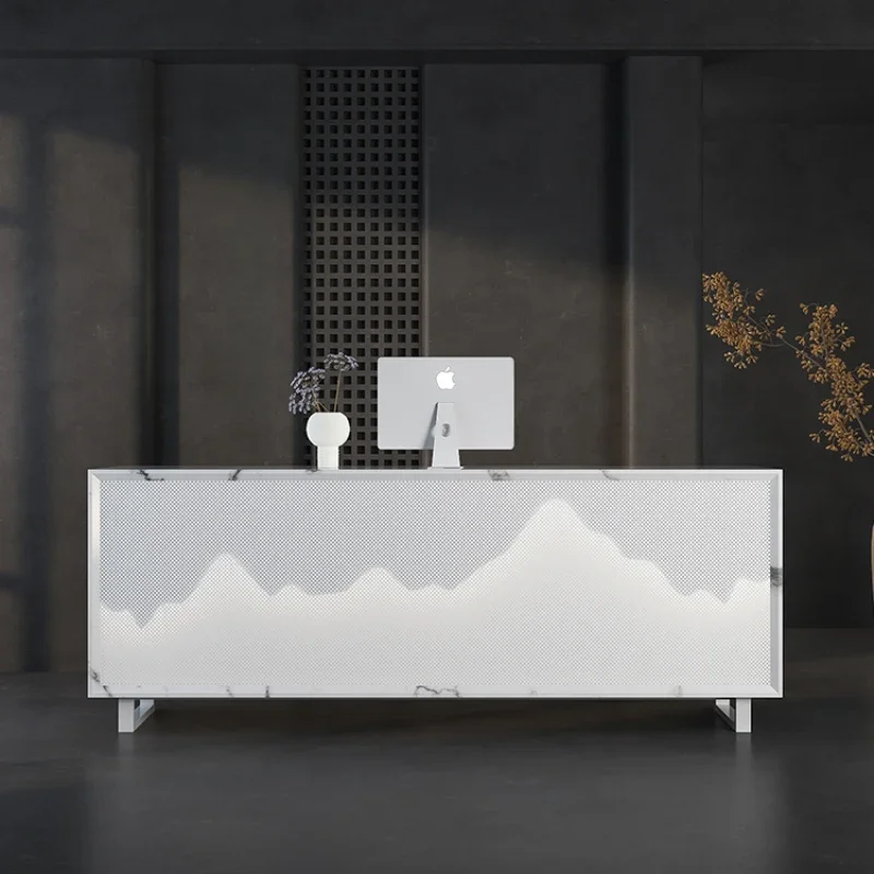 

Tea Shop Cashier New Chinese Style White Paint Counter Modern Simple Creative Company Reception Desk Front Desk