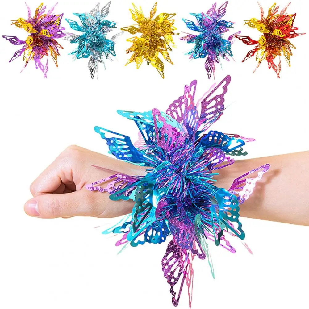 Kids Dance Wrist Flower Butterflies Decor Elastic Rubber Band Wristband Pom Poms Children Performance Party Wear Accessory