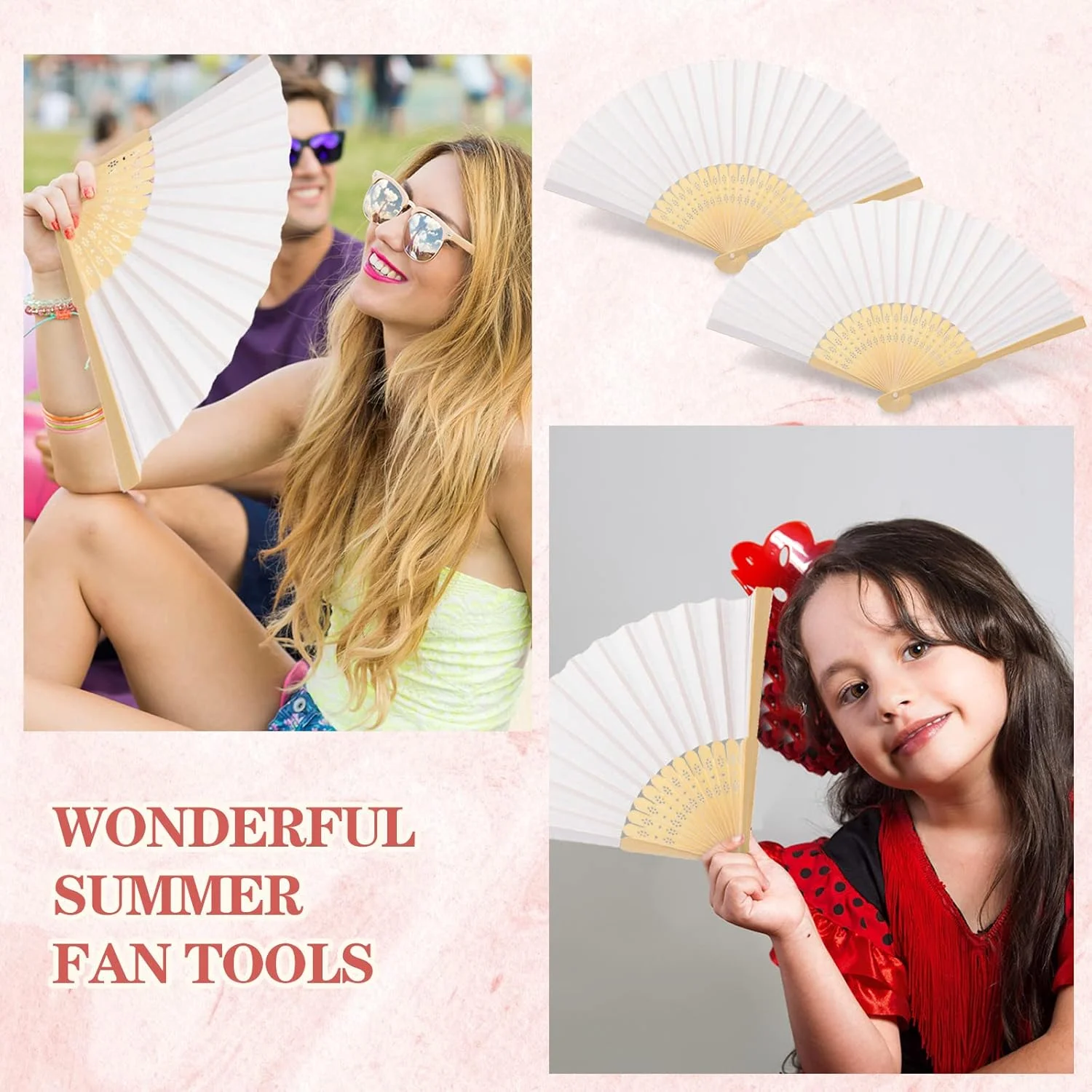 Bamboo Folding Hand Fans - Personalized Paper Fans for Wedding Party Decor