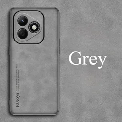Enhanced Plain PU Leather Phone Case with Smart Matte Soft Silicone Shockproof Protection Cover for Honor 400 Pro (Grey)