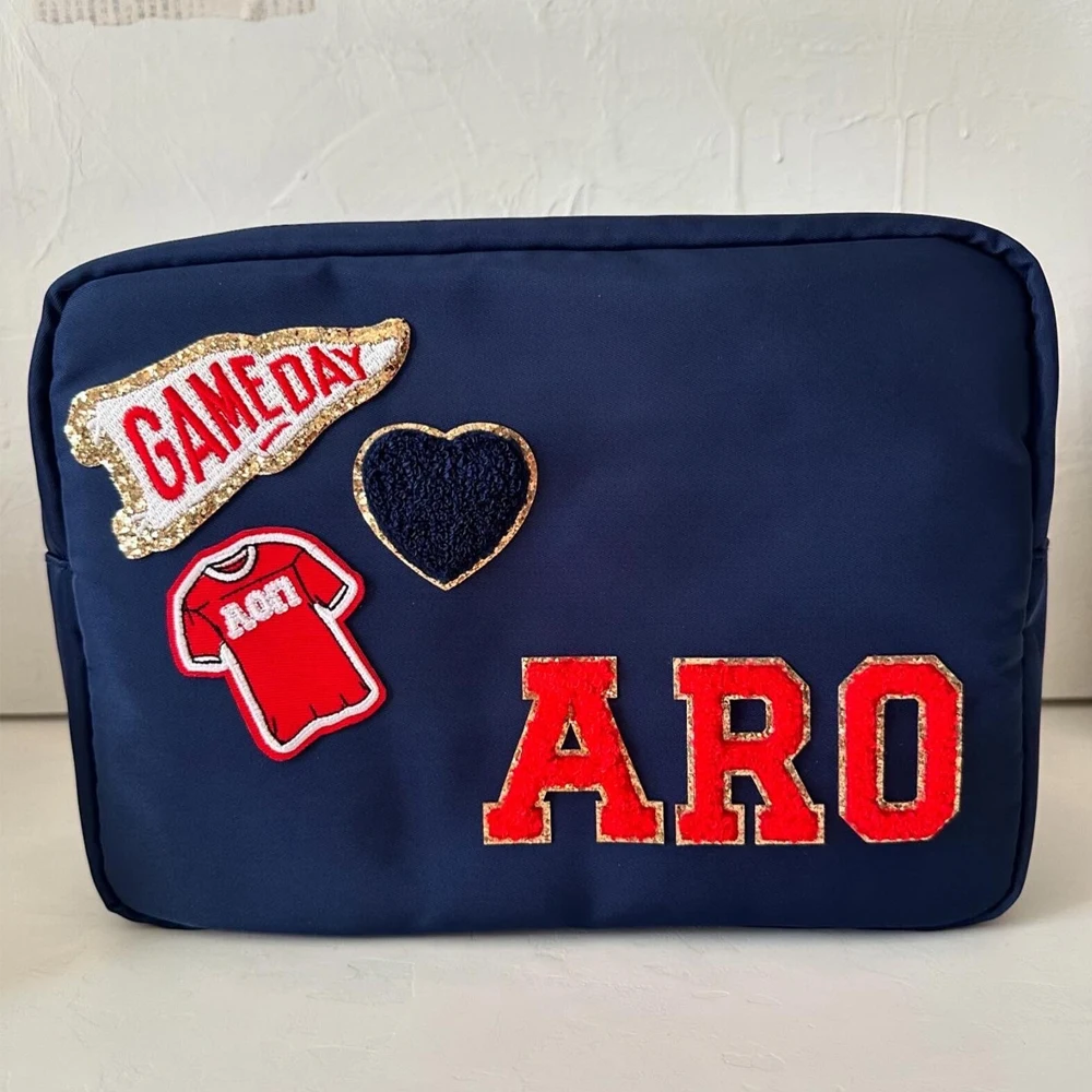 Navy Blue Nylon Pouch Travel Beach Large Storage Makeup Make up Bags Large Cosmetic Bags Zipper Waterproof Toiletry Bag