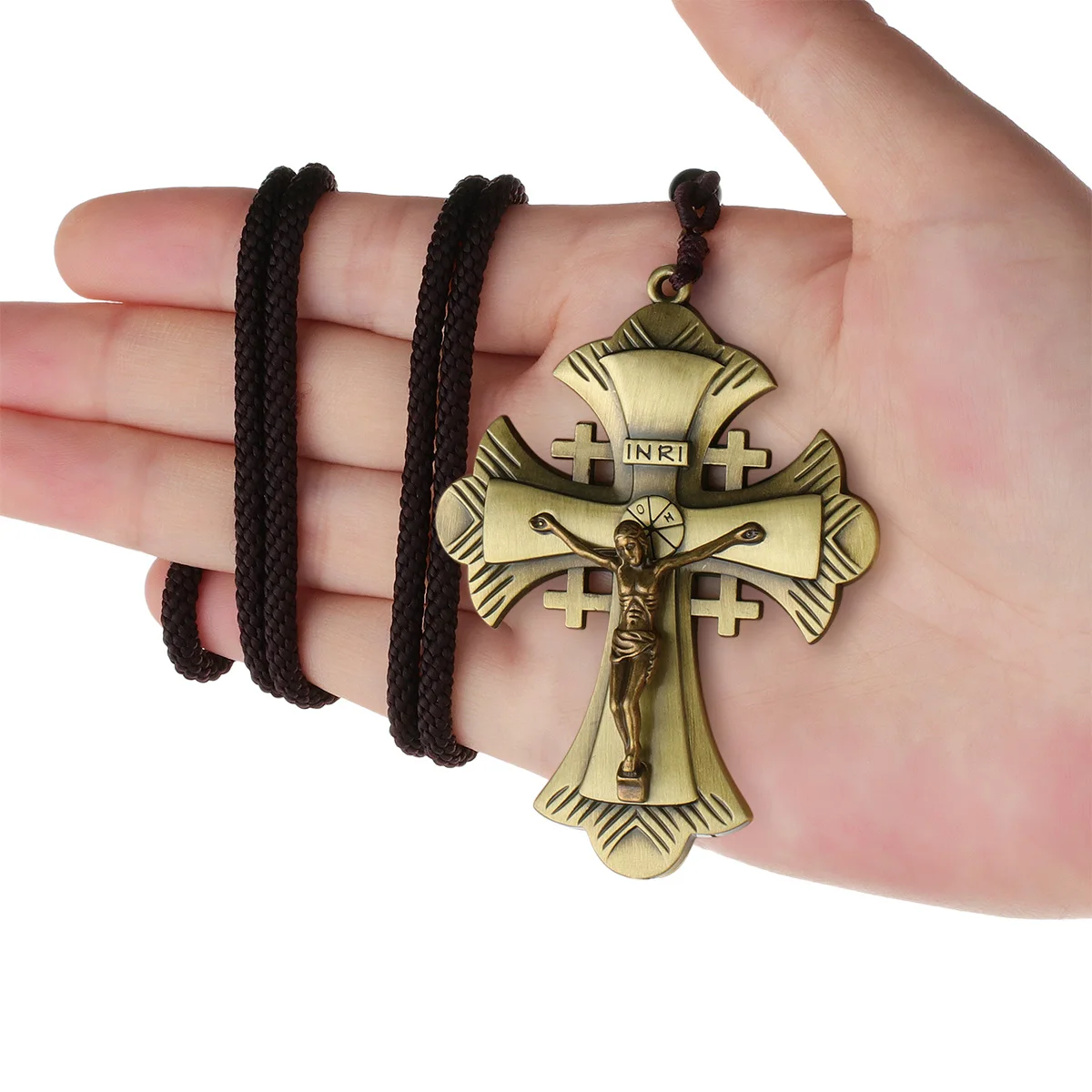 Collana Croce Di Gerusalemme In Argento 925 Con Conchiglia Abalone | YFN Gioiello Religioso Unisex Con Catena 18+2 Pollici - 3