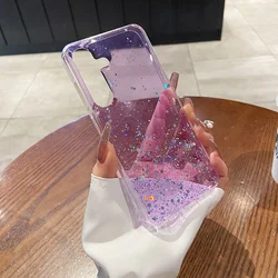 Transparent Glitter Star Sequin Epoxy Soft Phone Case for Galaxy S24FE (PURPLE)