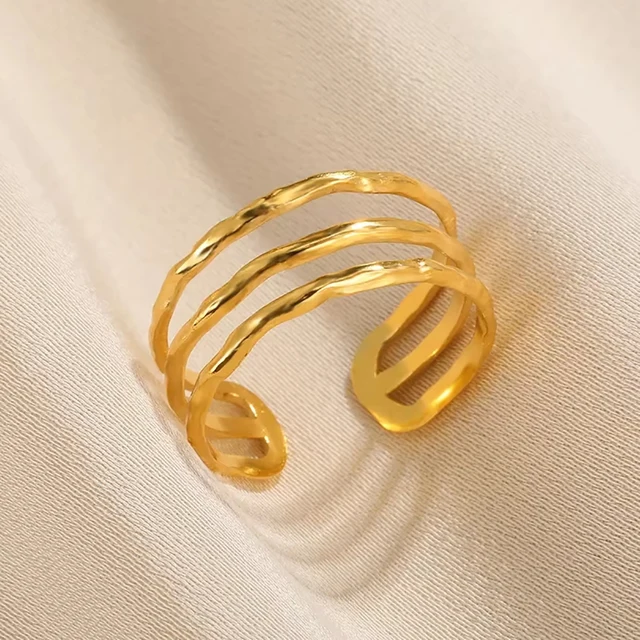 Bagues en acier inoxydable 316L pour femmes, couleur or, anneau ouvert géométrique multicouche, Vintage, étanche, bijoux esthétiques de mariage, cadeau