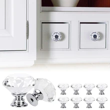 

10Pcs/Set 30mm Diamond Shape Design Crystal Glass Knobs Cupboard Pulls Drawer Knobs Kitchen Cabinet Handles Furniture Handle