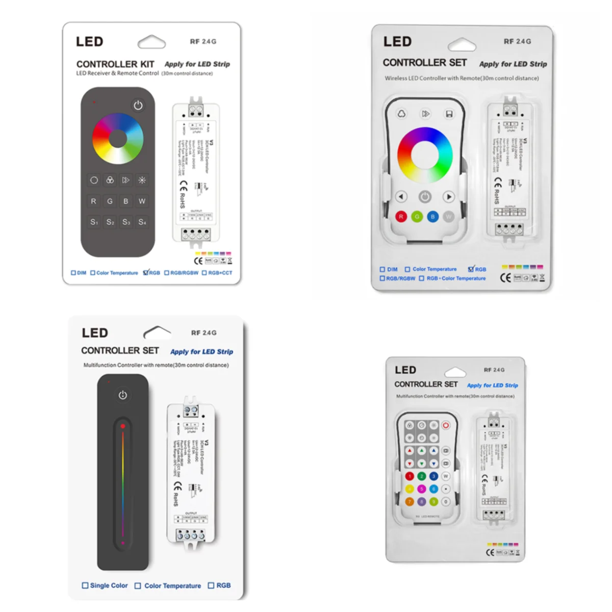 DC12V - 24V 4A*3CH LED Strip RGB Controller Kit RT4 R9 R13 R8-1 2.4G RF Remote + V3 Reciver For 3 Channels LED Strip Lights Tape cob led strip leds high density flexible cob led lights dc12v white warm led tape rf controller power adapter 1m 2m 3m 5m