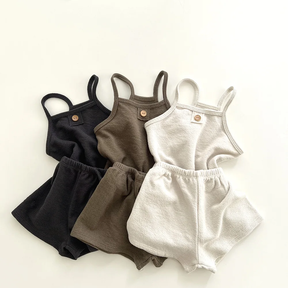 

FINEPAT Summer New Baby Sleeveless Cotton Clothes Set Breathable Vest + Shorts 2pcs Kids Pajamas Suit Boys Girls Solid Outfits