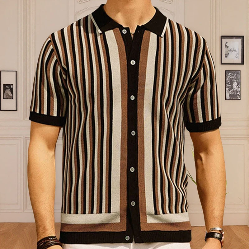 New Luxury Striped Male Polo Shirt Urban Fashion High