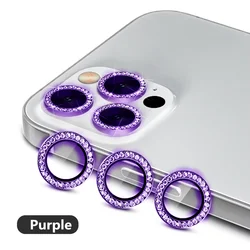 Premium 9D Rear Diamond Lens Protector with Tempered Glass and Ring Cover Case Film for iPhone 15 Pro (PURPLE)