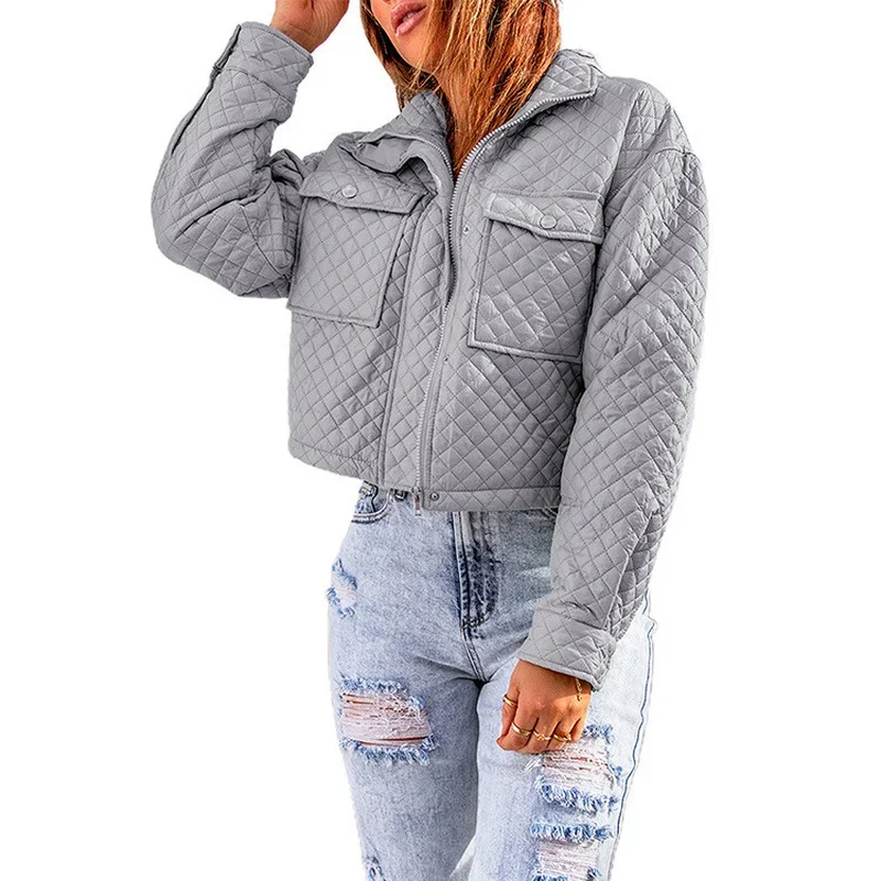 2022 Autumn and Winter Jacket Women's Casual Temperament Long-Sleeved Coat Stand Collar Loose Zipper Pocket Short Coat Street