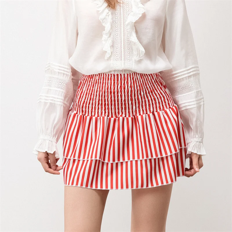 Minifalda de verano para mujer, con estampado floral, elástica, de cintura alta, con volantes escalonados, faldas cortas de corte A, faldas para salir, ropa de calle