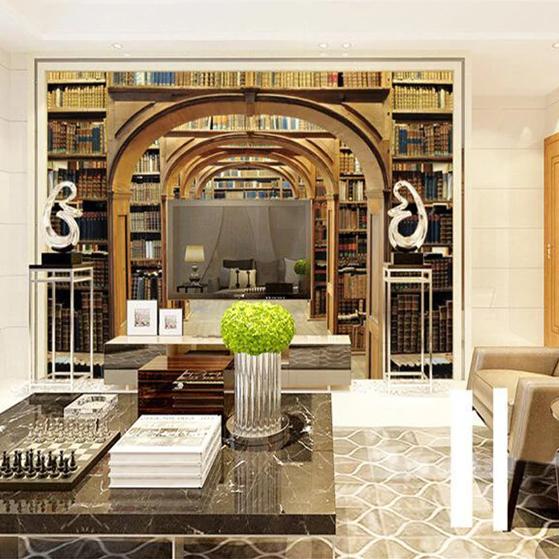 papel de parede artesanal retro com pintura personalizada biblioteca 02