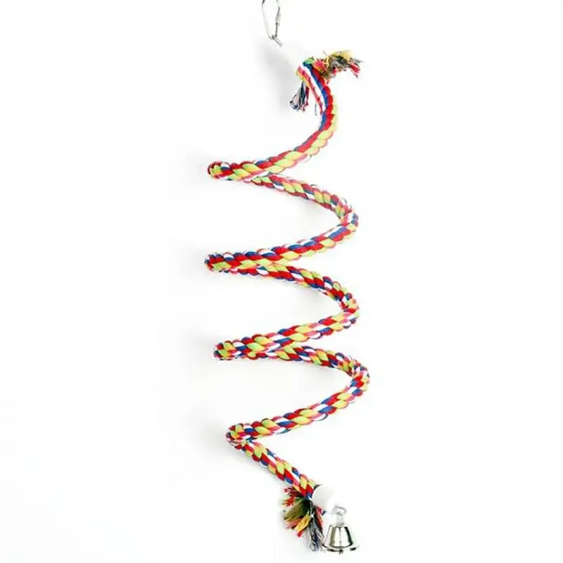 Bird Perch Toy Spiral Cotton Rope Chewing Bar Parrot Swing Climbing Standing Toys with Bell Supplies