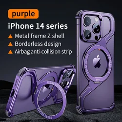 Sleek Frameless Magnetic Phone Case with Rotating Ring - iPhone 14 (PURPLE)
