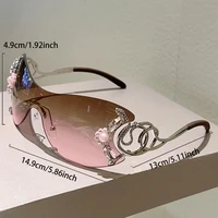 KAMMPT Rimless Y2k Sunglasses with Rhinestones Women Fashion Monoblock Outdoor Decor Shades Trendy Design Gradient Sun Glasses 6