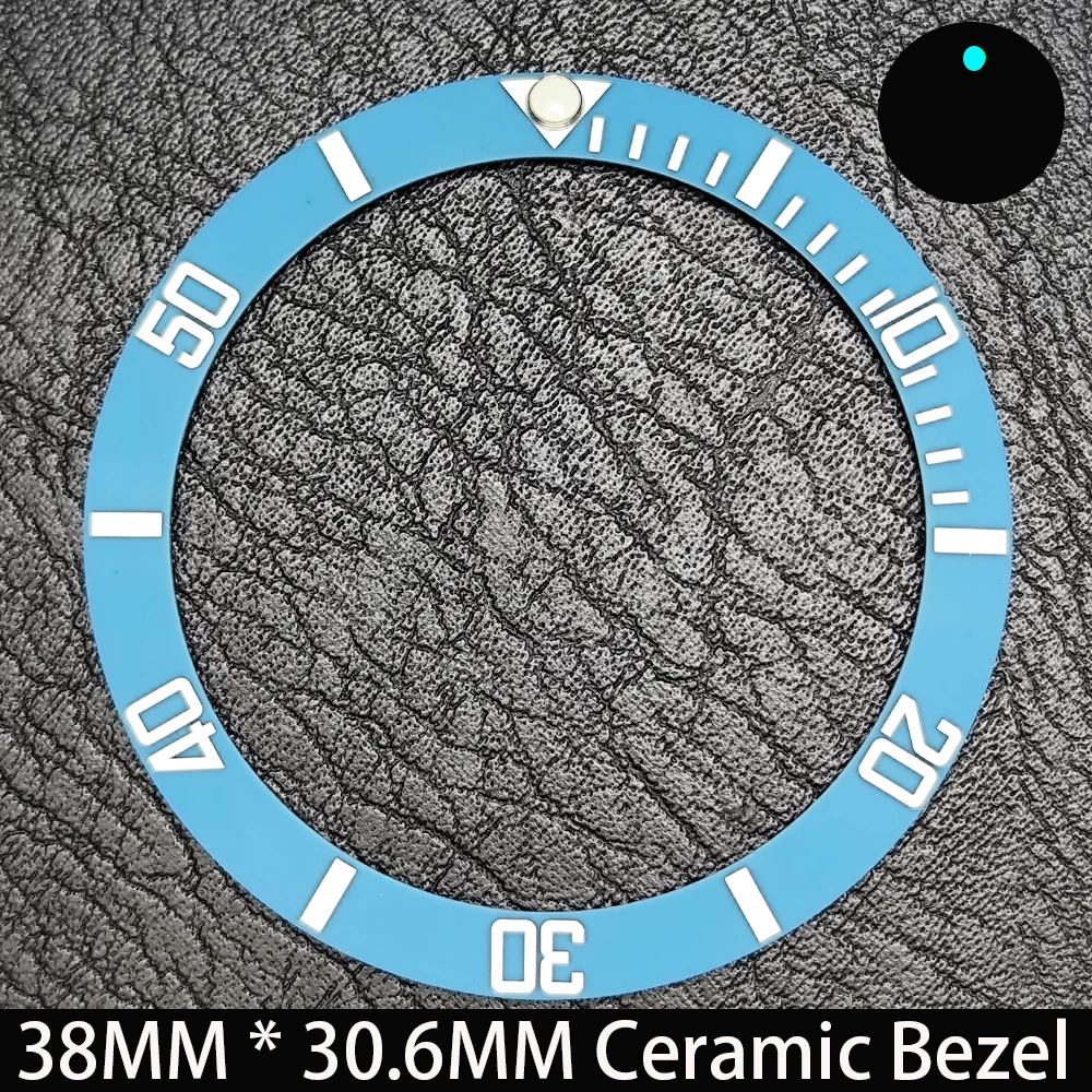 Elegant Blue Luminous Bezel GMT and Diving Watch Insert, Sloping 38mm x 30.6mm Ceramic/Aluminum
