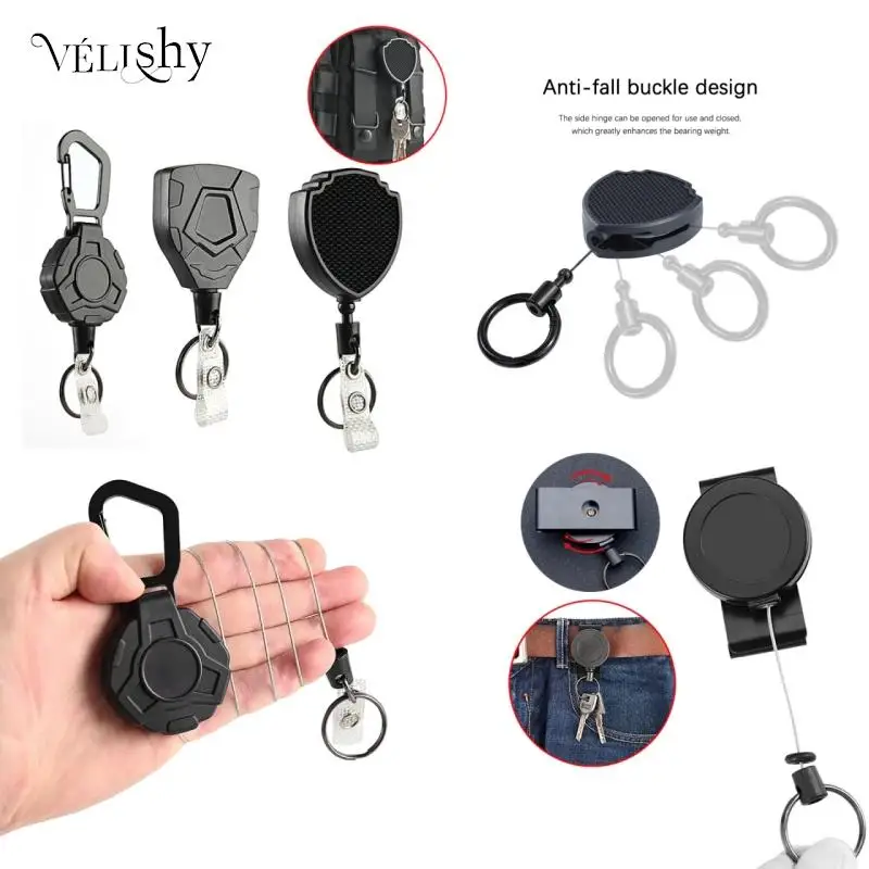 

1Pcs Anti-theft Metal Easy-to-pull Buckle Rope Elastic Keychain Sporty Retractable Key Ring Anti Lost Yoyo Ski Pass ID Card NEW