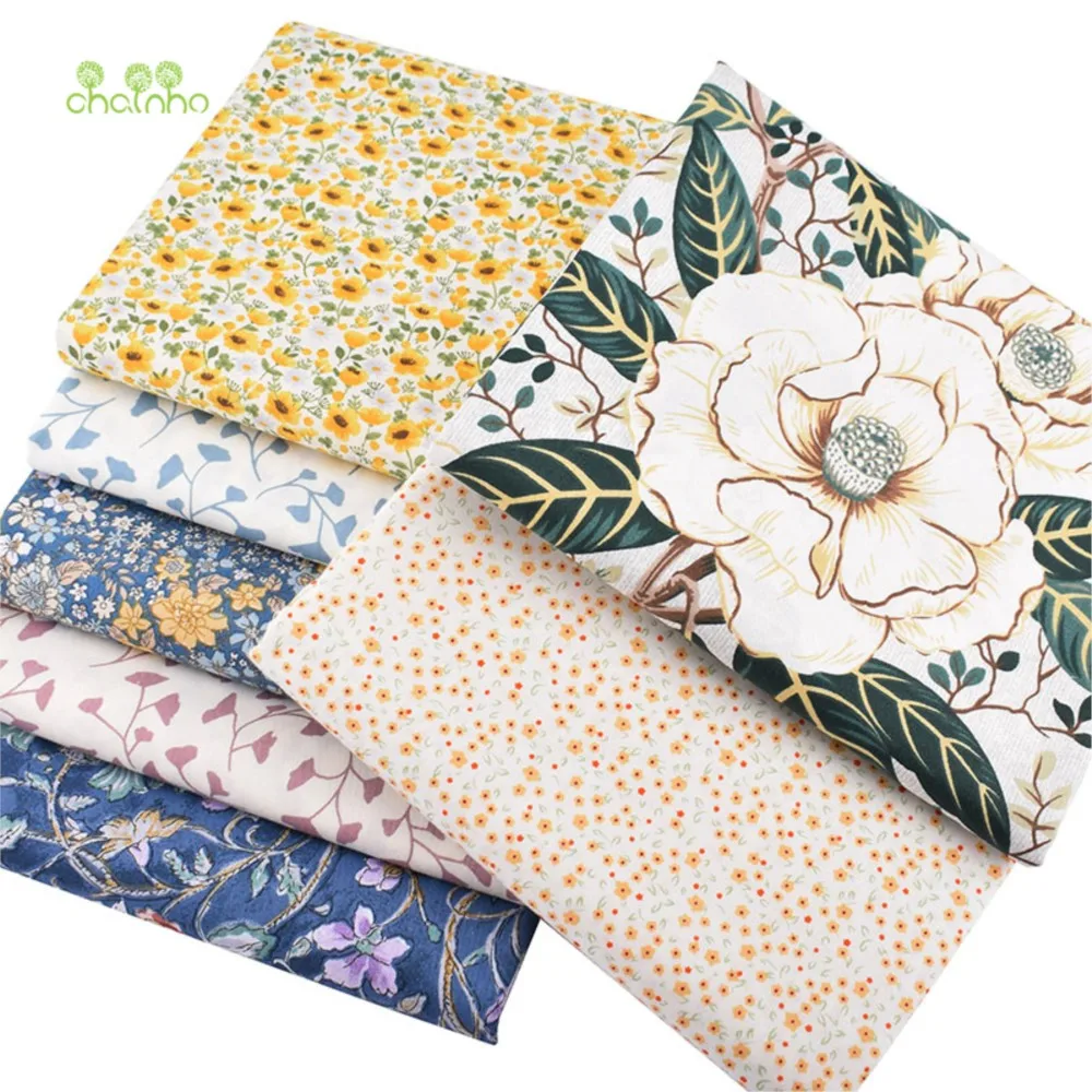 Chainho,Printed Twill Weave Cotton Fabric,DIY Sewing Quilting Material,Patchwork Cloth,Flower Series,7 Designs,2 Sizes,CC096