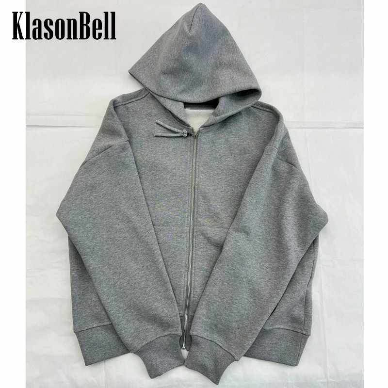 

11.7 KlasonBell-Women's Fashion Versatile Gray Fleece Keep Warm Hooded Loose Zipper Cardigan Sweatshirt Coat Women